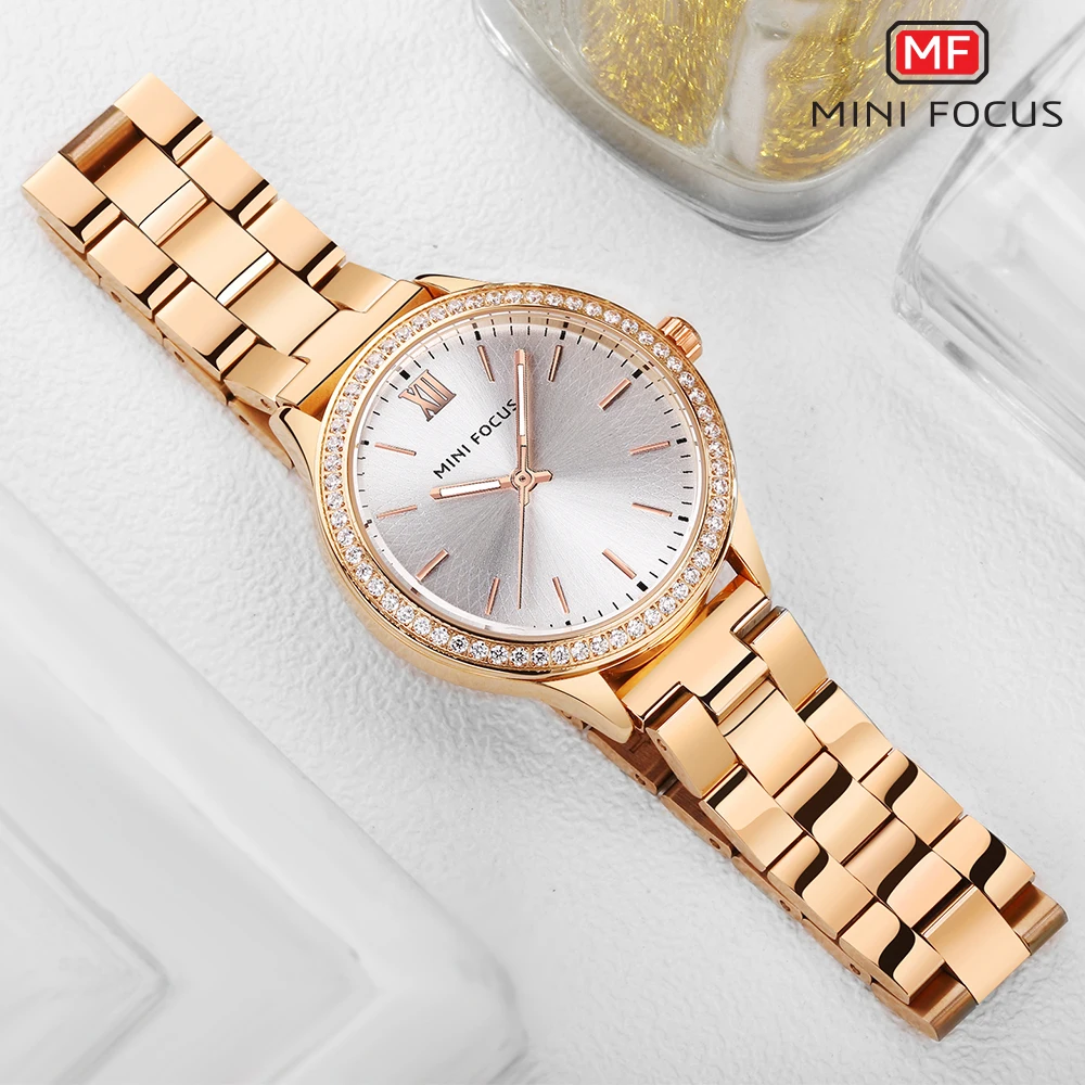 

MINIFOCUS Top Brand Luxury Royal Women Watches Casual Quartz Watch Hip Pop Iced Out Stainless Steel Strap Dress Zegarek Damski