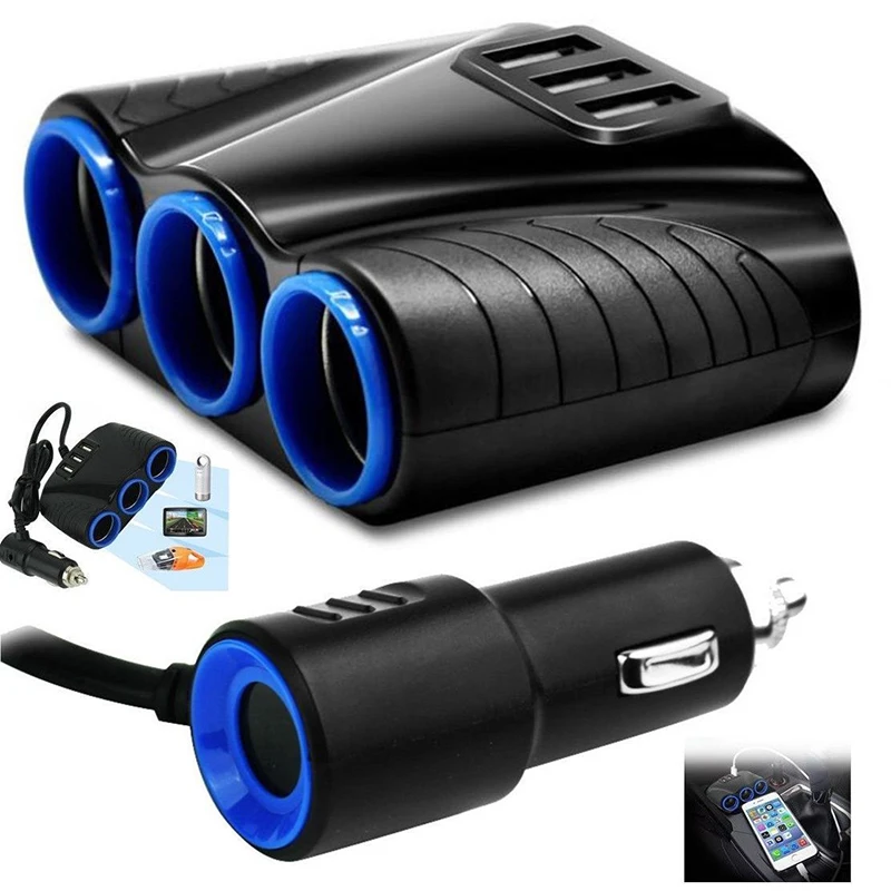 

3 Way 12V Car Charger Power USB Adapter 3 USB Port Car Charger 3.1A One for Three 120W Cigarette Lighter Car Socket Splitter