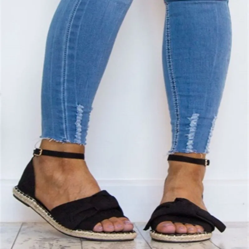 

HEE GRAND New Cover Heel Gladiator Women Flat Sandals Ankle Strap Butterfly-knot Solid Flats Casual Shoe Plus Size 35-43 XWZ5832