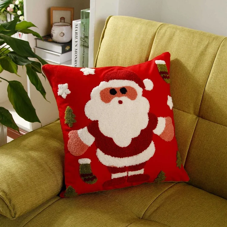 Embroidered Santa Claus Snowman Snowflakes Cushion Covers Merry Christmas Embroidery Pillow Cover Sofa Seat Cotton Case In From Home