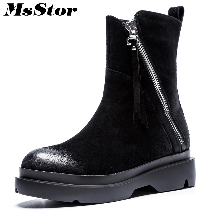 

Msstor Thick Bottom Women Boots Fashion Zipper Ankle Boots Women Shoes Elegant Flat With Platform Black Boots Shoes Woman 2018