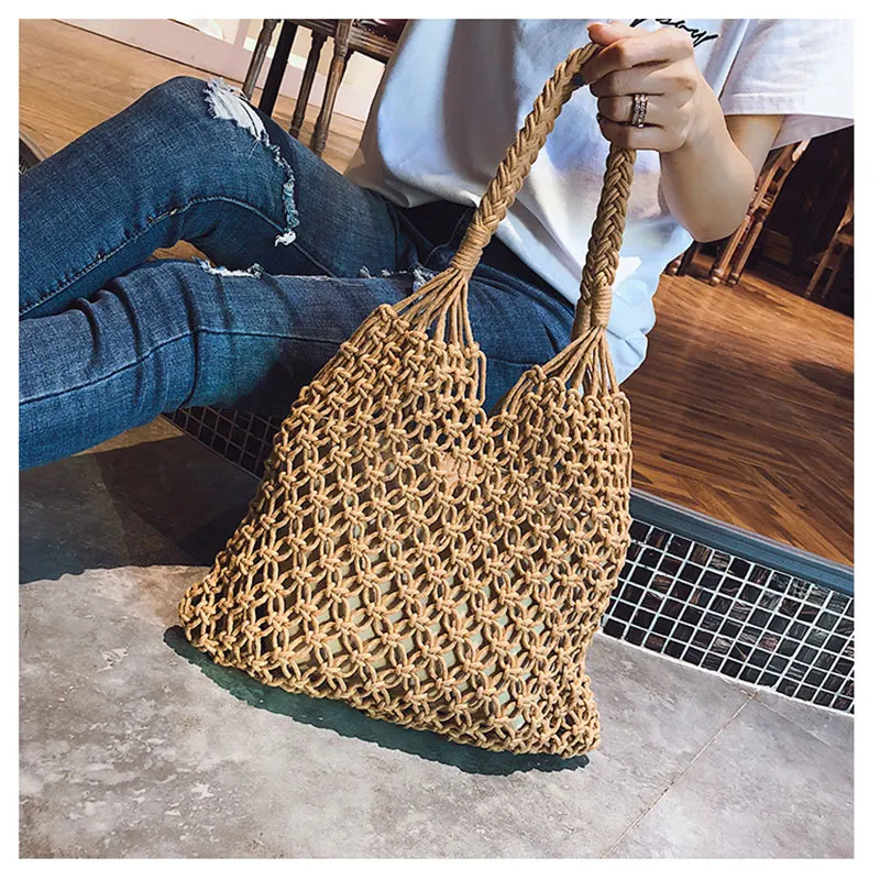 Katoen mesh boodschappentas Mesh Touw Weven Reticulate Holle Zak Strand tassen Katoen mesh boodschappentas Mesh Touw Weven Reticulate Holle Zak Strand tassen