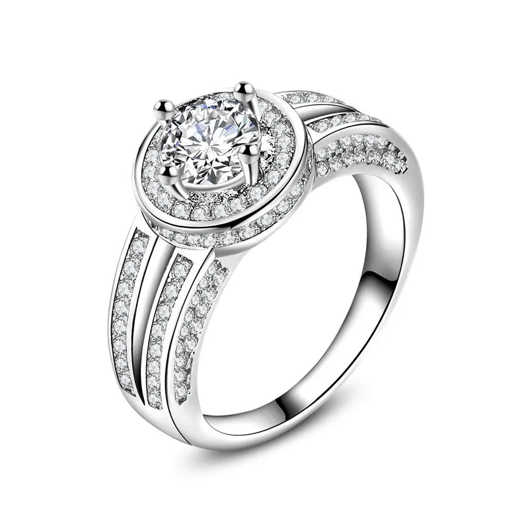 Fashion Crystal White Gold Plated Diamond Ring Zircon Classic Marriage ...