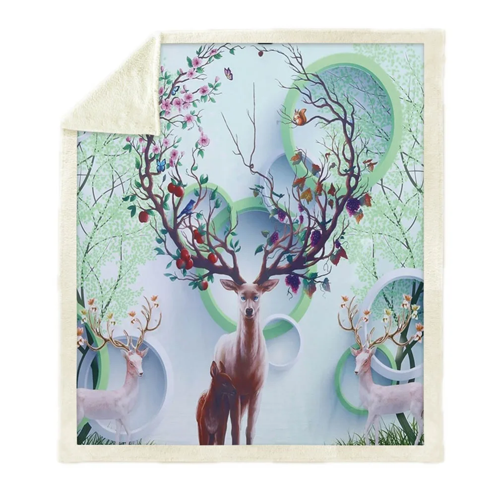 الأخضر الربيع الأشجار سيكا الغزلان المرجانية بطاطين صوف المحمولة مكتب دائرة الفانيلا يلقي بطانية الاطفال الكبار أريكة تتحول لسرير ملاءة طر...