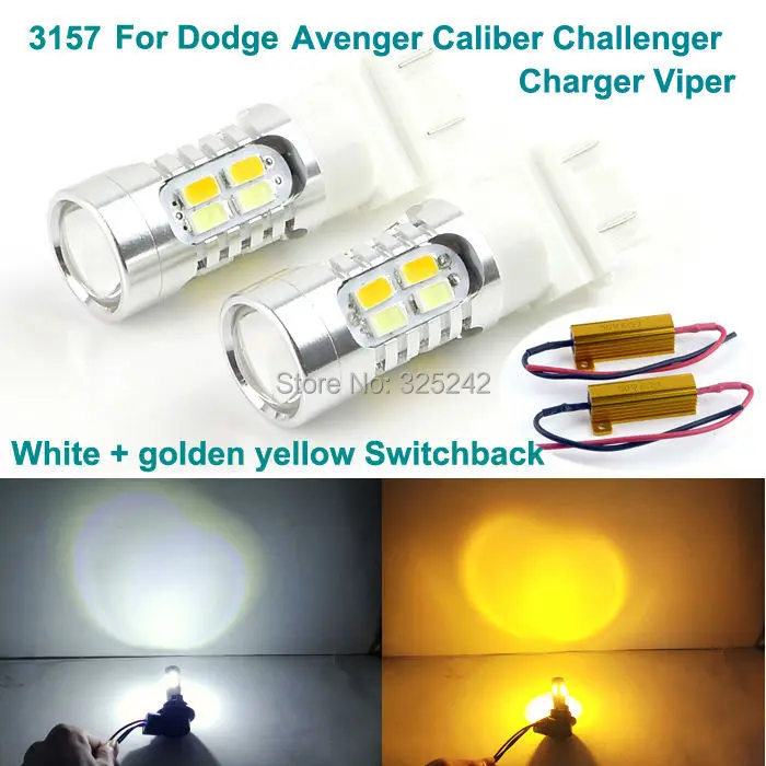 

For Dodge Avenger Caliber Challenger Charger Viper Excellent 3157 Dual-Color Switchback LED DRL Parking+front Turn Signal light