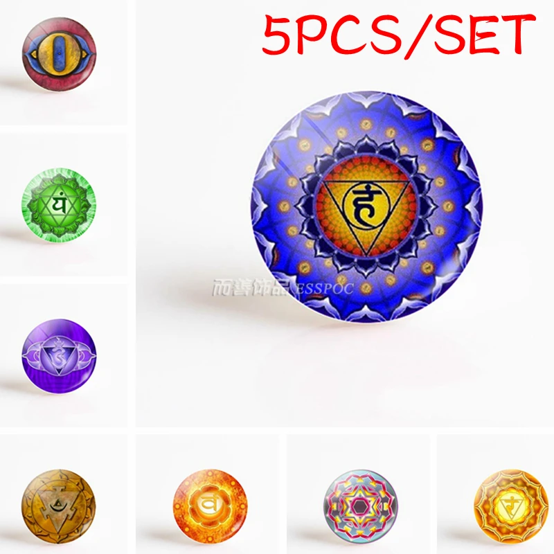 

5PCS/SET Vintage Mandala Flower Pentagram Pendant Handmade Jewelry Round Photo Glass Cabochons 25mm Jewelry Findings