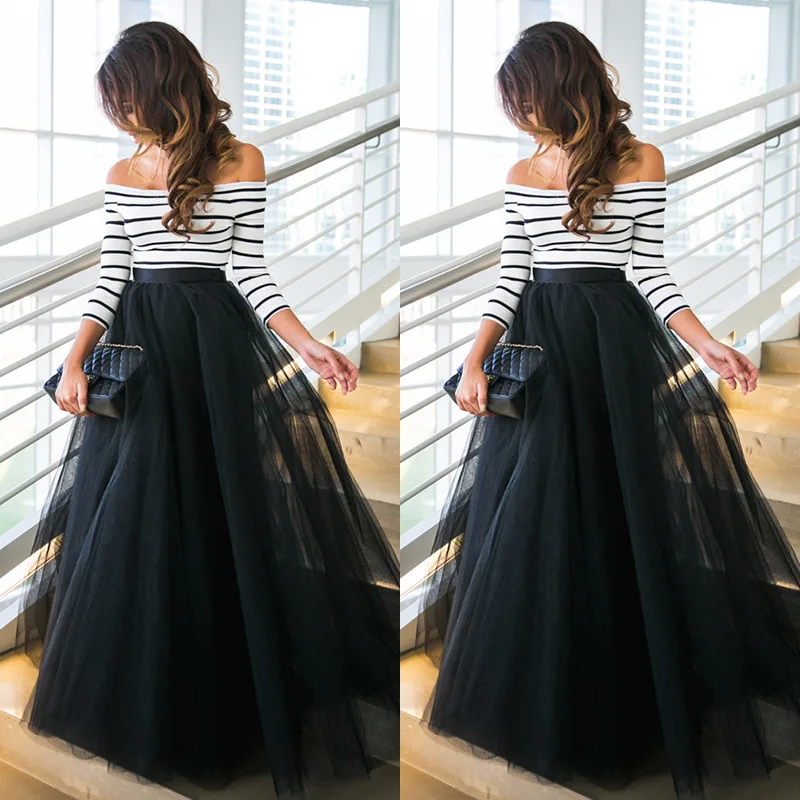 

High quality maternity dress Striped long sleeve dress the word striped net yarn dress Party clothes Pregnant women dresses