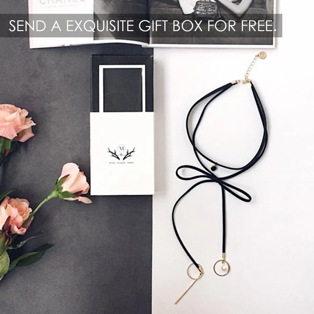 eManco Necklaces for Women Fashion Collar Pearl Pure Black Leather Bowknot Choker Necklace False Collar Party Neck Sexy Jewelry