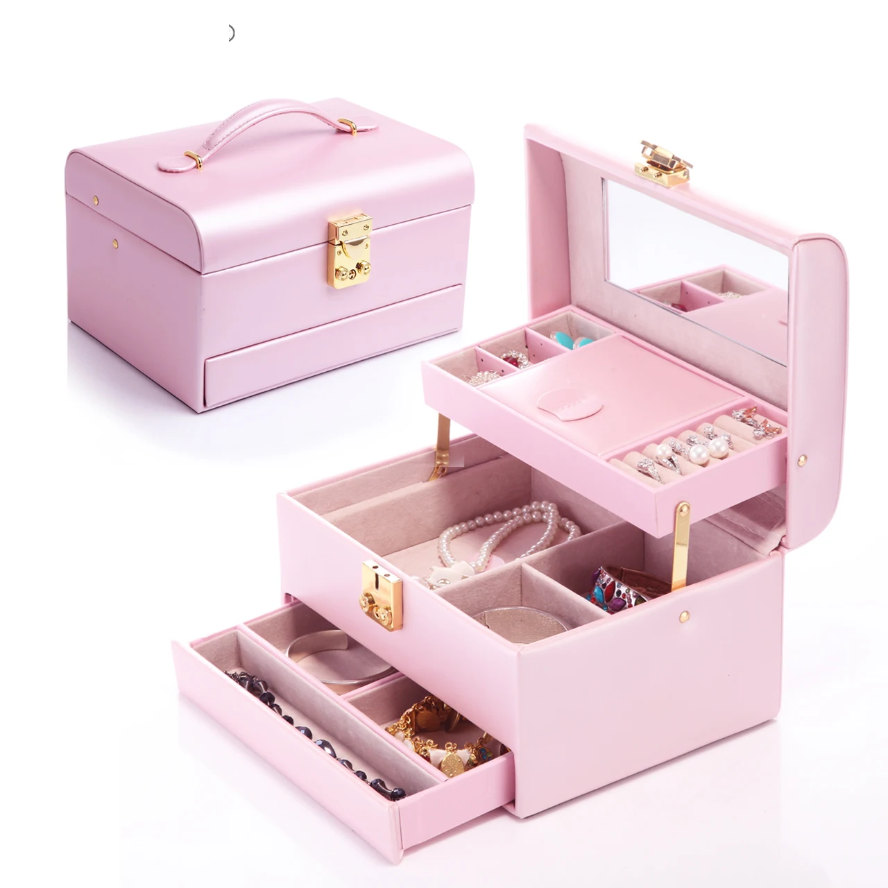 New Beauty Leather Jewelry Box Gift Packaging Display Large Exquisite Makeup Case Luxury Organizer Storage | Украшения и