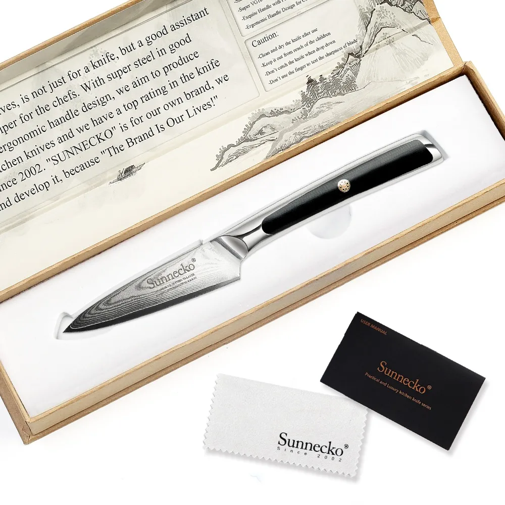 US $22.49 Sunnecko 35 Damascus Steel Fruit Paring Knife Japanese Vg10 Core Blade Kitchen Knives G10 Handle Chefs Utility Cutter Gift