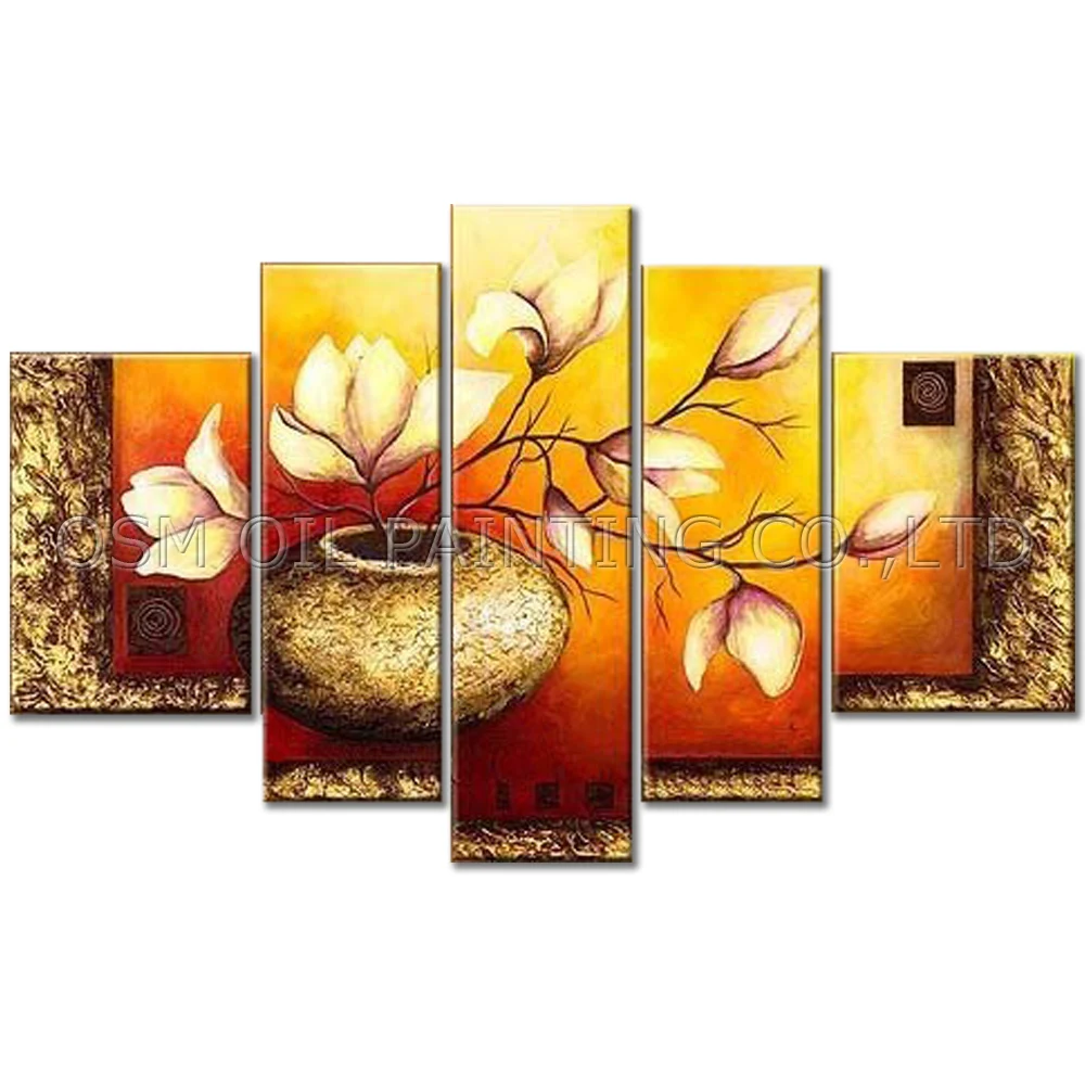 

Professional Painter Team Handmade High Quality Abstract Golden Flower Oil Painting on Canvas Beautiful Vase Flower Painting