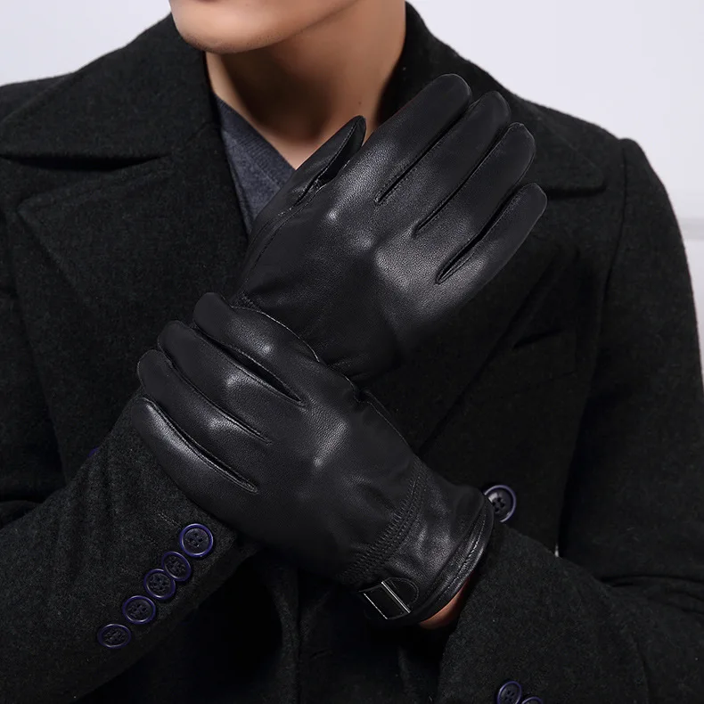 Мужские перчатки из натуральной козьей кожи новые брендовые зимние перчатки мужские черные перчатки для вождения Модные теплые варежки TWA557