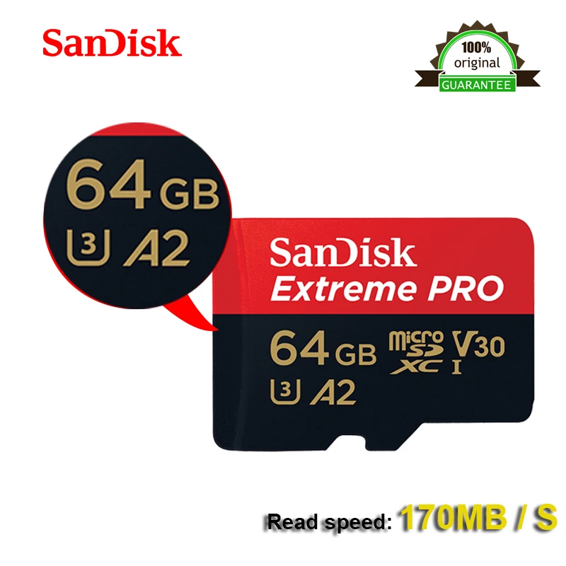 Карта памяти SanDisk Extreme Pro microSDXC UHS-I карта памяти microSD карта TF 170mb/s 64GB класс 10 U3 WithSD адаптер официальная проверка