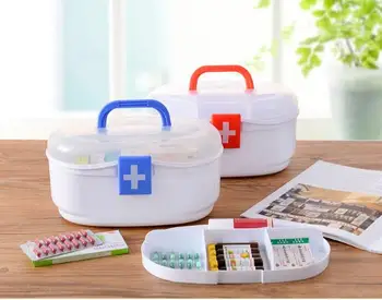 

1PC Home First Aid Kit Plastic Medication Storage Boxes Medicine Container Drug Bottle Save Space 2 Layers Multi Grid Box LF 054