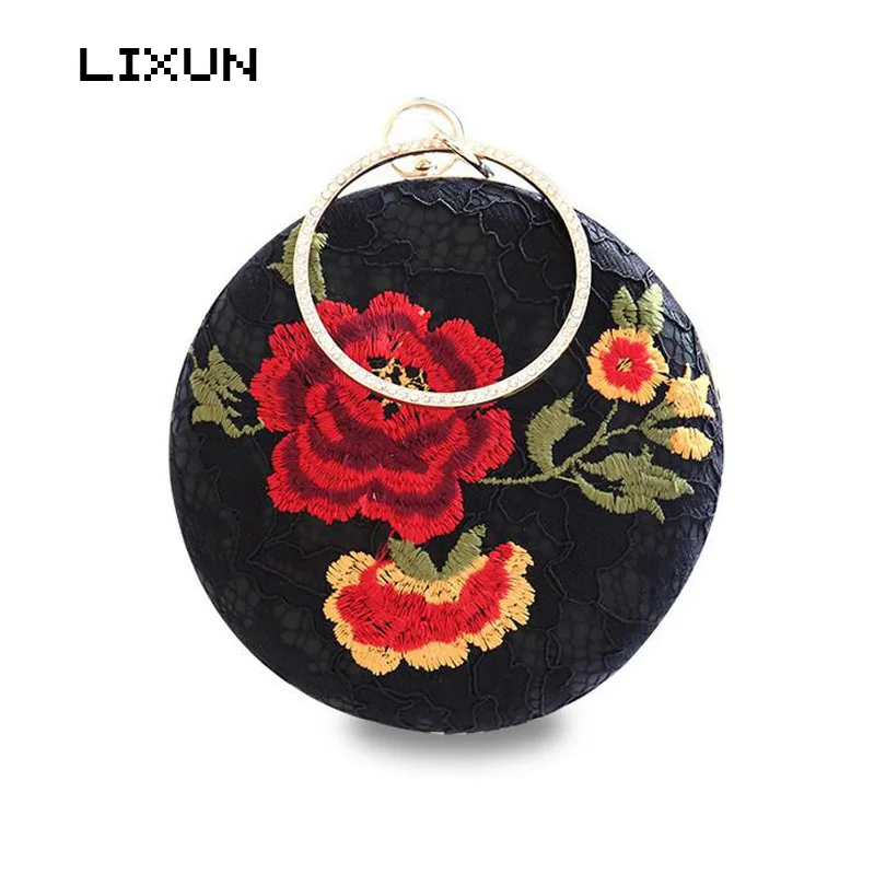 

European Design Women Lace Embroidery Floral Decoration Clutch Bag Ladies Diamonds Evening Bag Party Wedding Chain Hand Bags