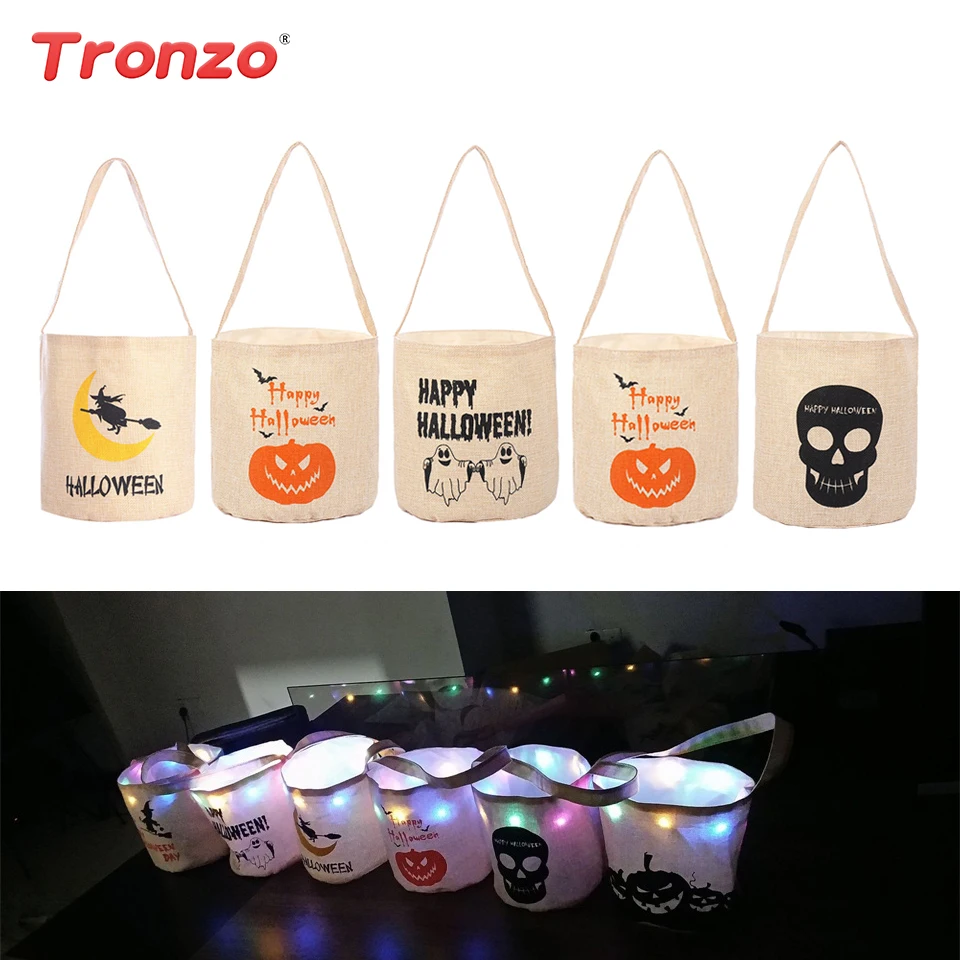 

Tronzo Halloween Candy Bag Halloween Decorations For Home Happy Halloween LED Pumpkin Skull Witch Gift Bag Basket Party Supplies