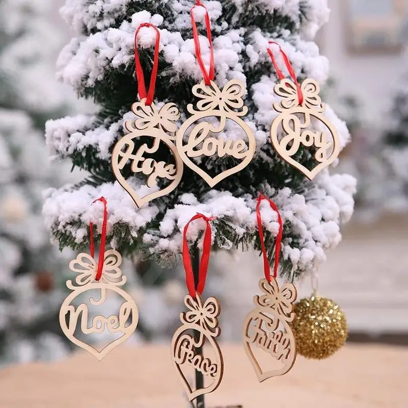 

6pcs/set Christmas Decorations Wooden Hollow Ornament Tree Decor Christmas Heart Tree Hanging Pendant Decor Xmas Decoration