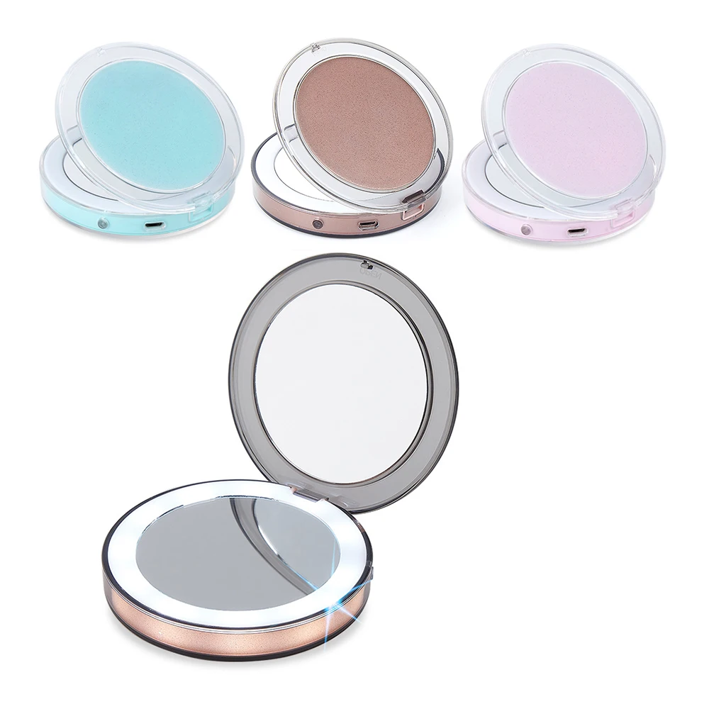 

Make Up LED Light Mirror Fold Portable Compact Pocket Mirror Adjustable Brightness USB Cable Nautural Lights Makeup Mirror