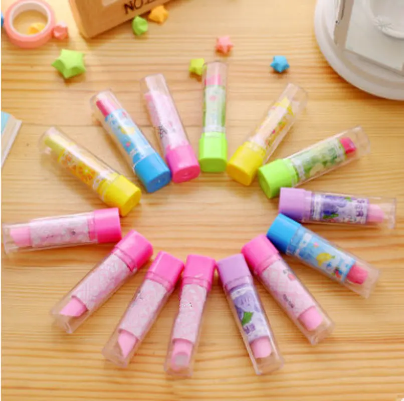 

Creative Stationery Supplies Lipstick Pencil Erasers for Office School Kids Prize Writing Drawing Student Gift