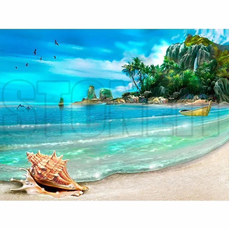 

5D Diamond Painting DIY Cross Stitch Landscape Beach Rhinestones Crystal Needlework Diamond Embroidery Full Diamond Home Decor