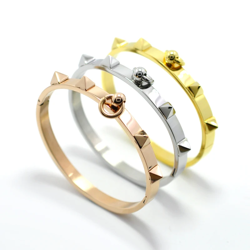 FYSARA модные ювелирные изделия панк 361l из нержавеющей стали браслет с заклепками пирамида браслет цвета розовое золото и браслеты для ногтей браслеты для женщин