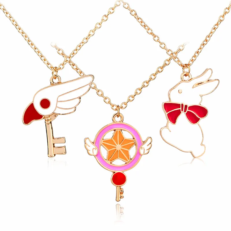 

Japanese Harajuku Style Anime Enamel Pendant Necklace Jewelry Ostrich Firebird Head Rabbit Card Captor Magic Stick Necklace