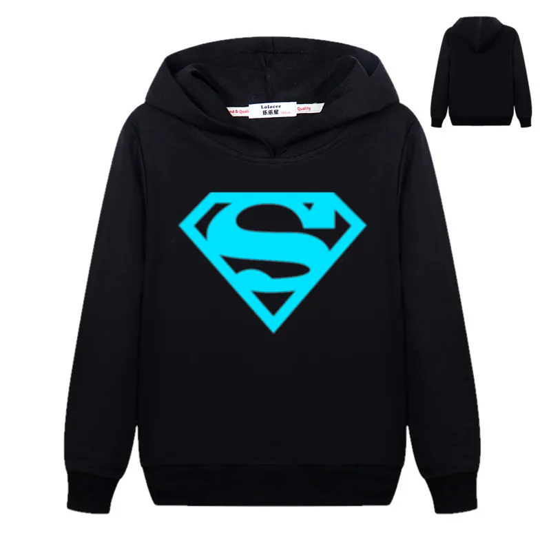 

Superman Logo Pullover Hoodies Luminous Glowing in dark Sweatshirt hip hop Batman Ironman Hooded Jacket Thin coat tracksuits