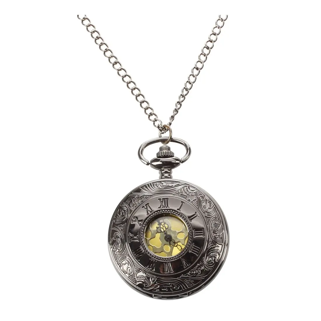 Практичные винтажные черные римские цифры стимпанк кварцевые ожерелье карманные часы на цепочке