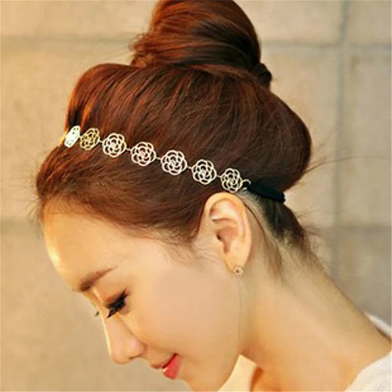 

pearl hair scrunchies Holow Rose Flower Elastic Hair Band Headband Gold women's Hairband for Girls elastiekjes voor haar WD5