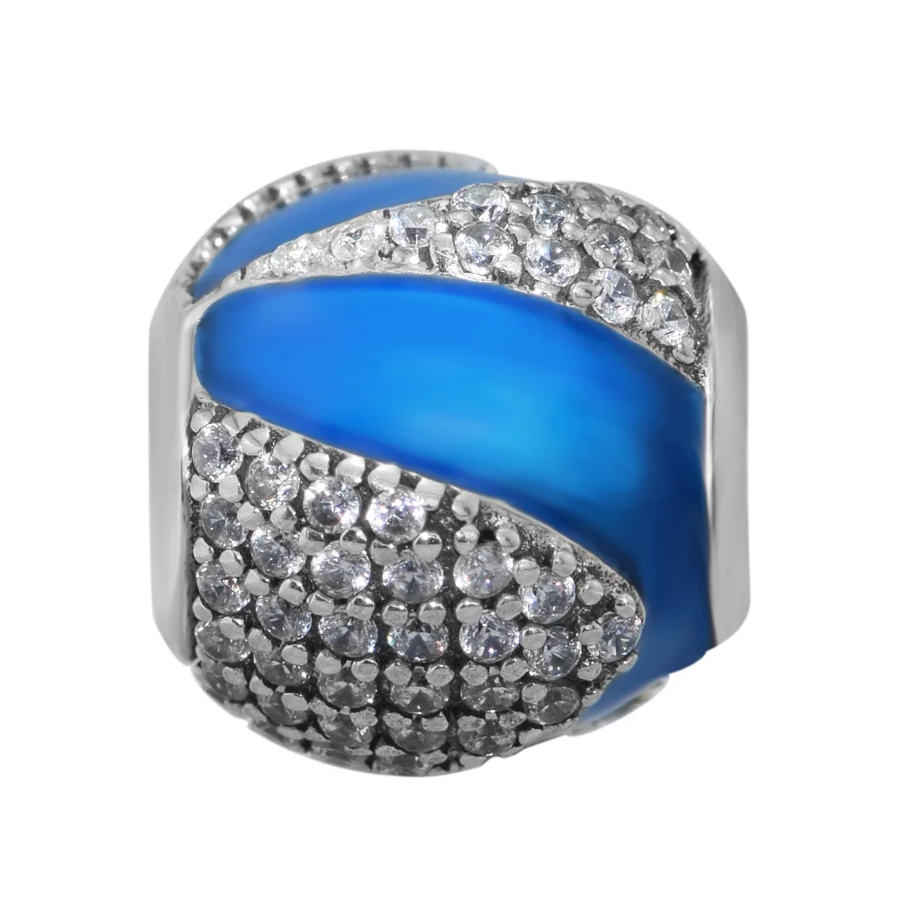 

CKK Real 100% 925 Sterling Silver Ocean Galaxy Blue Enamel CZ Bead Charms Fit Original Brand DIY Bracelet Fashion Jewelry Gift