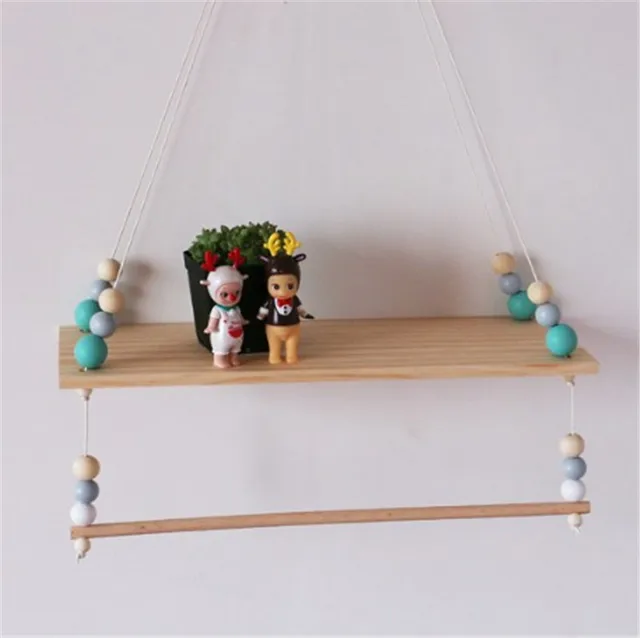 New Kids Room Wall Hanging Clothing Storage Racks Wood Beads Tassel Decoration Baby Clothes