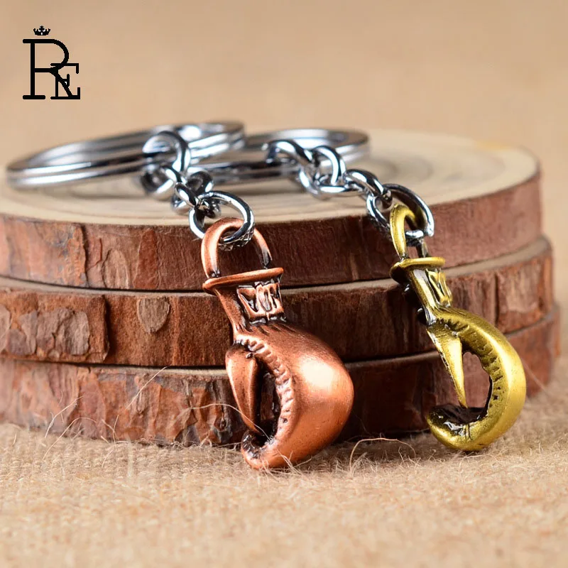 

RE New Style 100pcs/lot Zinc Alloy Boxing Glove keychain Gold Bronze color couple metal key holder boxing glove key ring