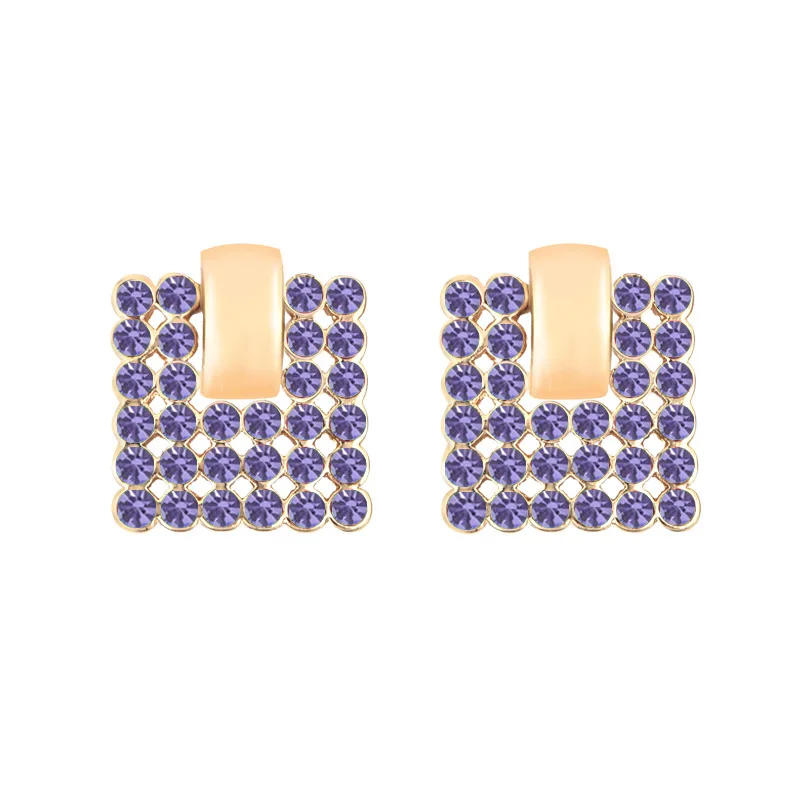 

Cute Earrings Purple Stud Earrings Geometric Rhinestone Metal Gold Fashion Korean Jewelry for Women Aretes Femme Mujer Romantic