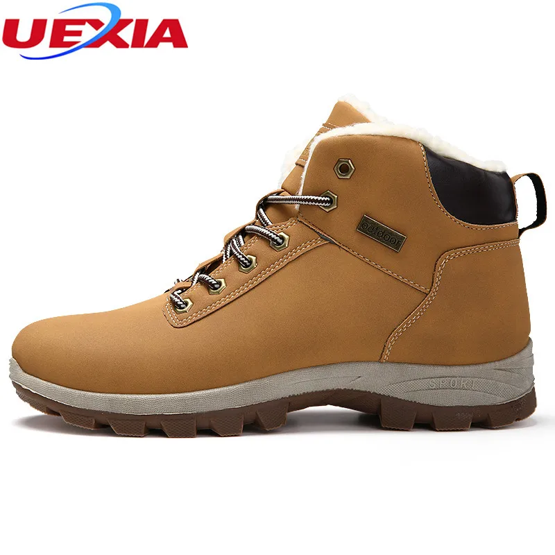 

UEXIA New Fashion Men Snow Boots With Fur Winter Warm Casual Ankle Boots Flats Plush Footwear Work Shoes Sneakers Bottes Botas