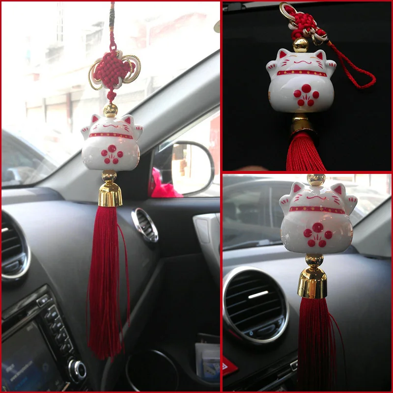 Китайский керамический подвесной орнамент Lucky Cat автомобильный подвесной Декор автомобилей зеркало заднего вида Подвеска Украшения Аксессуары