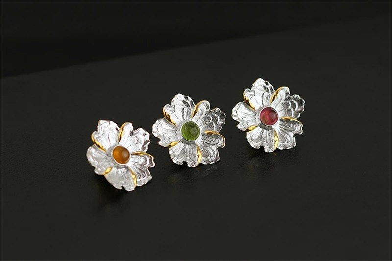 Lotus Fun реальные стерлингового серебра 925 натуральный турмалин дизайнер ручной Fine Jewelry великолепный цветок пиона Женщины Броши Знак