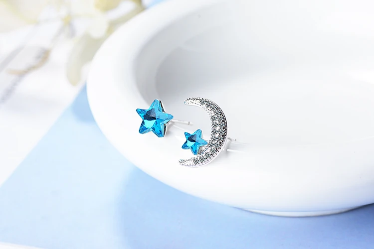 Корейские серьги-гвоздики с синими звездами и Луной из стерлингового серебра для женщин, модные трендовые ювелирные украшения Aretes De Mujer