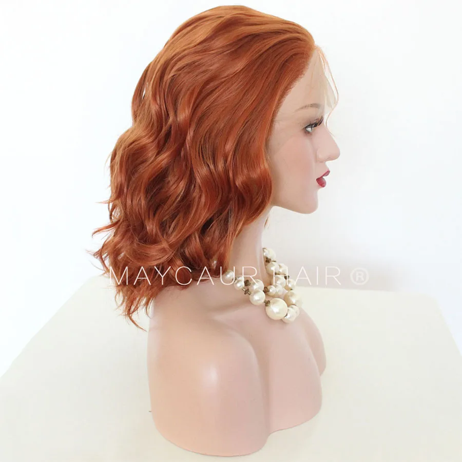 Maycaur Lace Front Wigs Ginger Orange Bob Wig Short Wavy Hair Synthetic Lace Front Wigs for Black Women 14 Inch (4)
