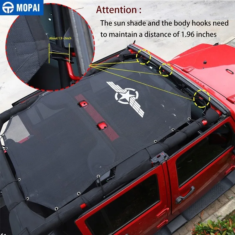 

MOPAI Various Styles 2/4 Door Car Top Sunshade Mesh Cover Roof UV Proof Protect Net for Jeep Wrangler JK 2007+ Car Accessories