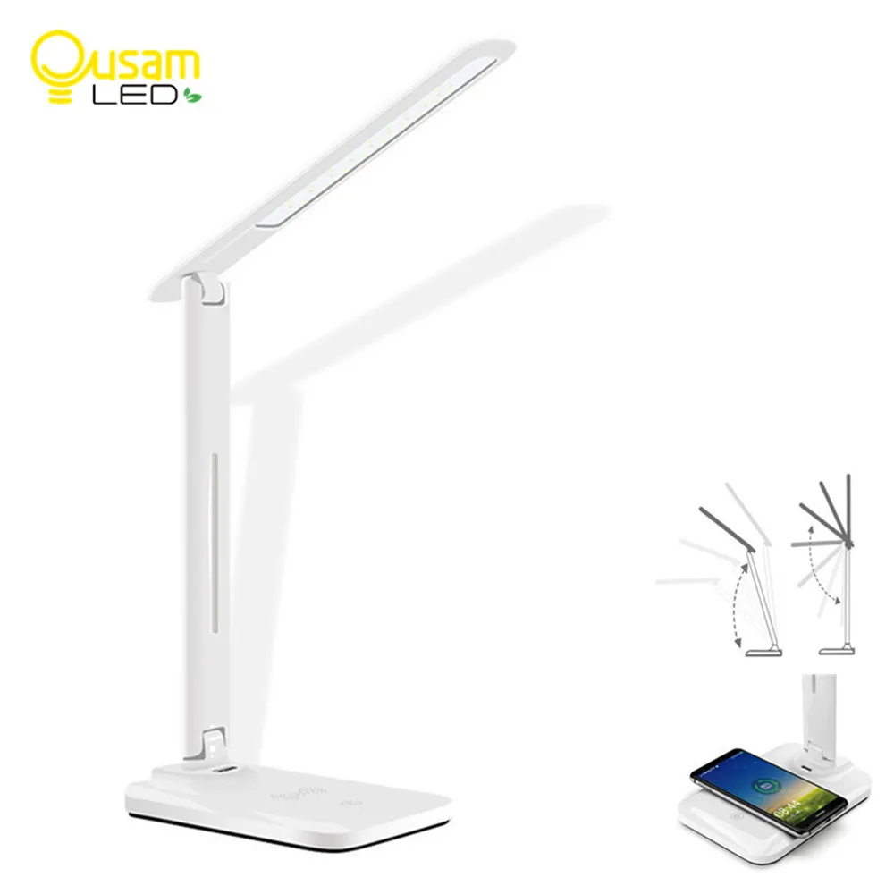 

LED Table Lamp With QI Wireless Charger Desk Lamp USB Output Port Adjustable Light Flexible Modern Office Light Dimming