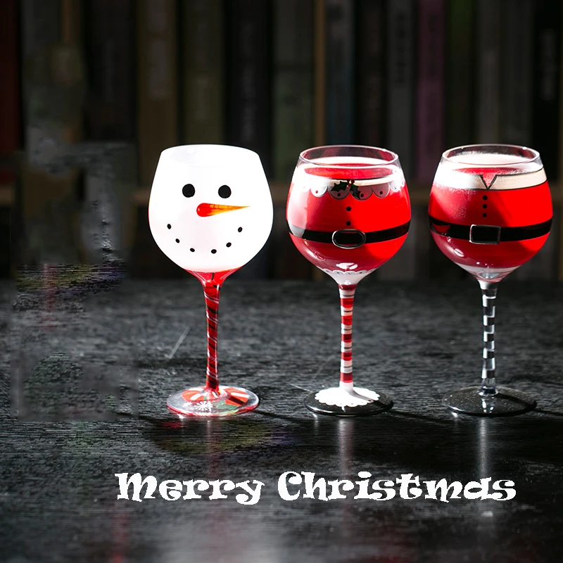 Image Aqumotic Merry Christmas Cups Ornaments 1pc Coloured  Tools Glass Cups Drawing Hand Painted Glasses Wine Hand painted Goblet