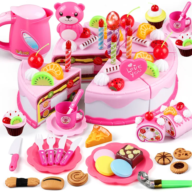 37-80 шт. для игрушечной кухни играть DIY Фрукты разрезание торта ко дню рождения розовый синий игрушки для детей Cocina De Juguete