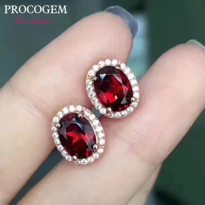 Серьги-гвоздики с натуральным гранатом, 6x8 мм, 2,80ct, настоящие драгоценные камни, серебро 925 пробы, ювелирные изделия, серьги Whit CZ для женщин#376