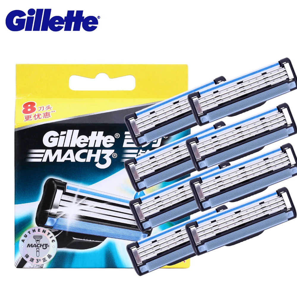 Gillette Mach 3 Men's Razor Blades Face Shaving Razor Blade For Men Face Hair Removal 8 Head