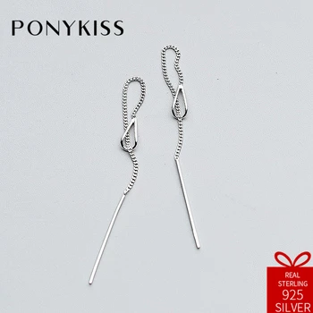 

PONYKISS Trendy Real 925 Sterling Silver Hollow Water Drop Long Tassel Fashion Drop Earrings Women Jewelry Birthady Party Gift
