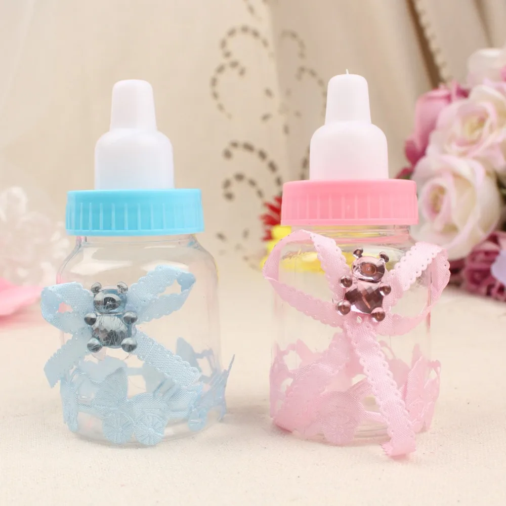 

OurWarm 24pcs Baby Shower Gift Box Bottle Baptism Christening Birthday Party Favors Gift Favors Candy Box Blue Boy Pink Girl