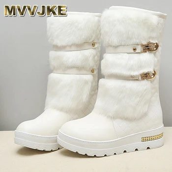 

MVVJKE Promotion large size 34-43 Women Winter Boots Fashion Hidden Wedges Warm Fur Shoes Woman Platform Med-calf Snow BootsE195