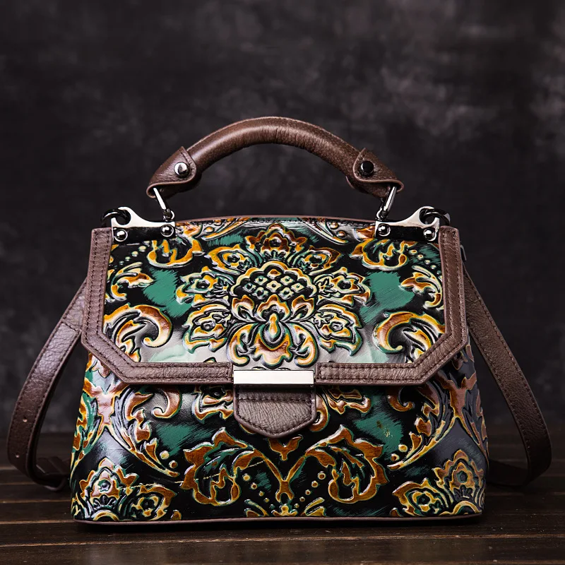 

High Quality Women Genuine Leather Cross Body Handbag Real Cowhide Embossed Vintage Leisure Single Messenger Shoulder Tote Bags