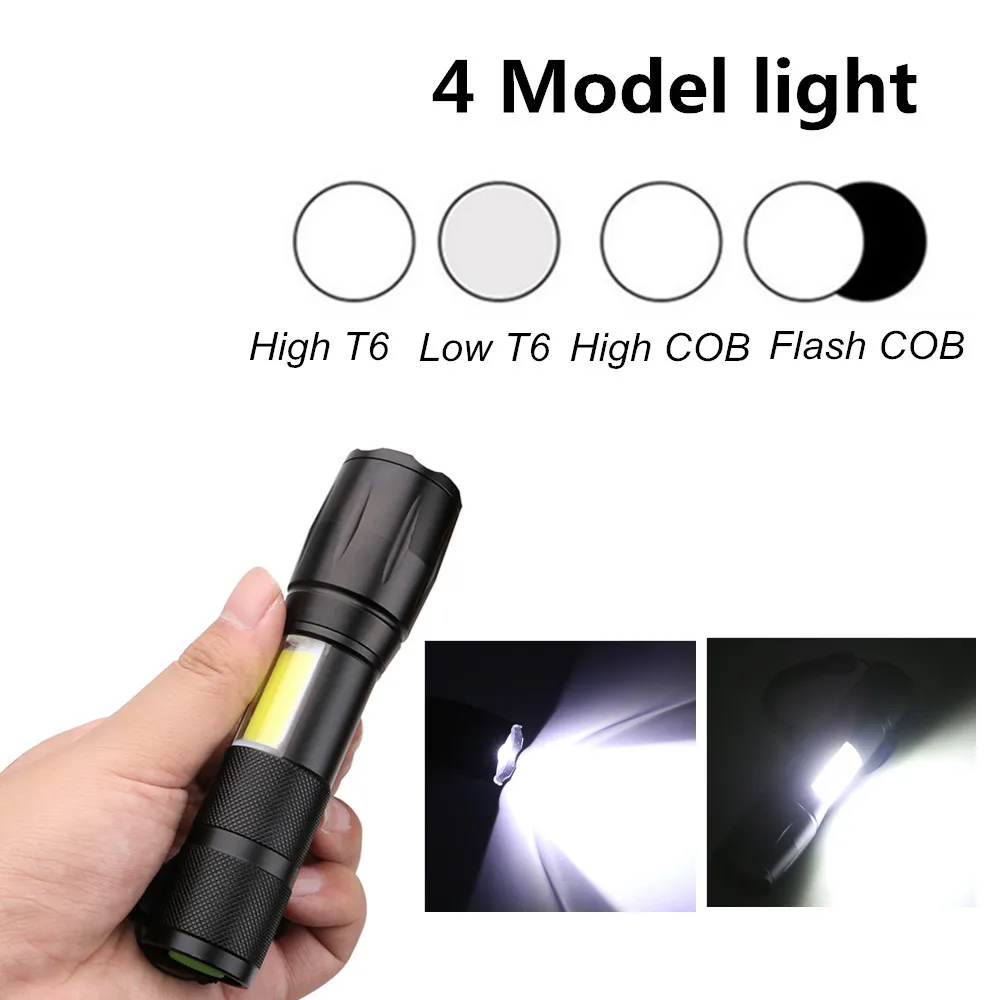 Zoomable CREE XM-L T6 COB светодиодный тактический фонарь COB фонарь, Рабочий фонарь, водонепроницаемый фонарь 18650, высокая яркость