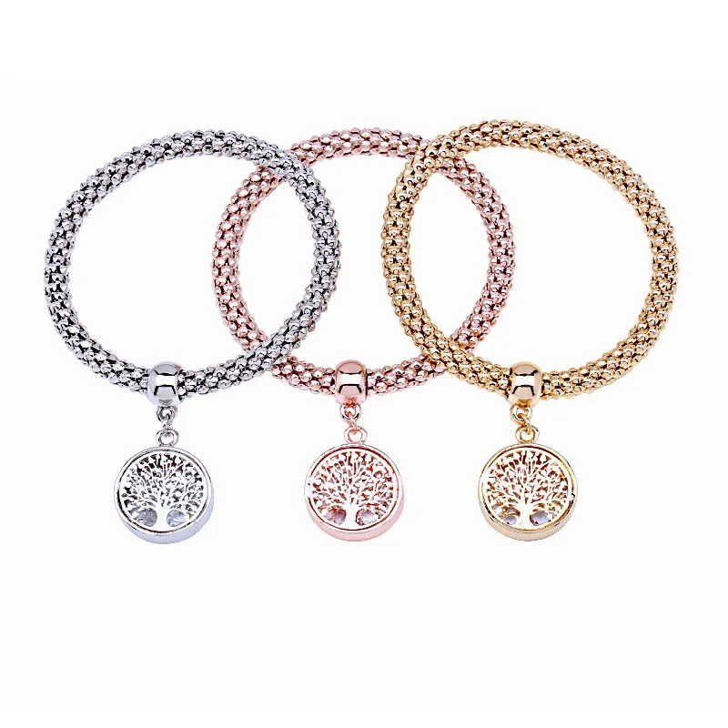 2018 Bracelets For Women Gold And Silver Bracelets Men'S Bracelet On Hand Tricolor Suit Hollowed Out Life Tree Pendant
